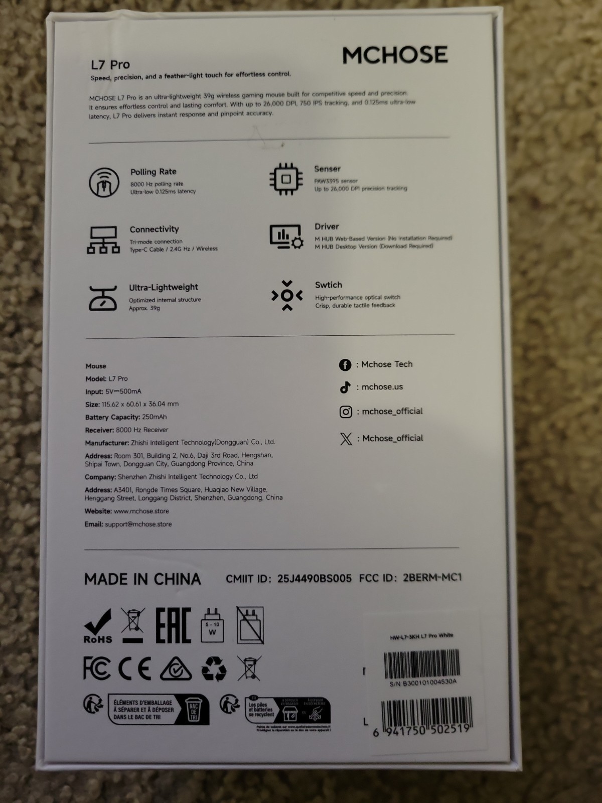 MCHOSE L7 Pro Wireless/Wired Gaming Mouse