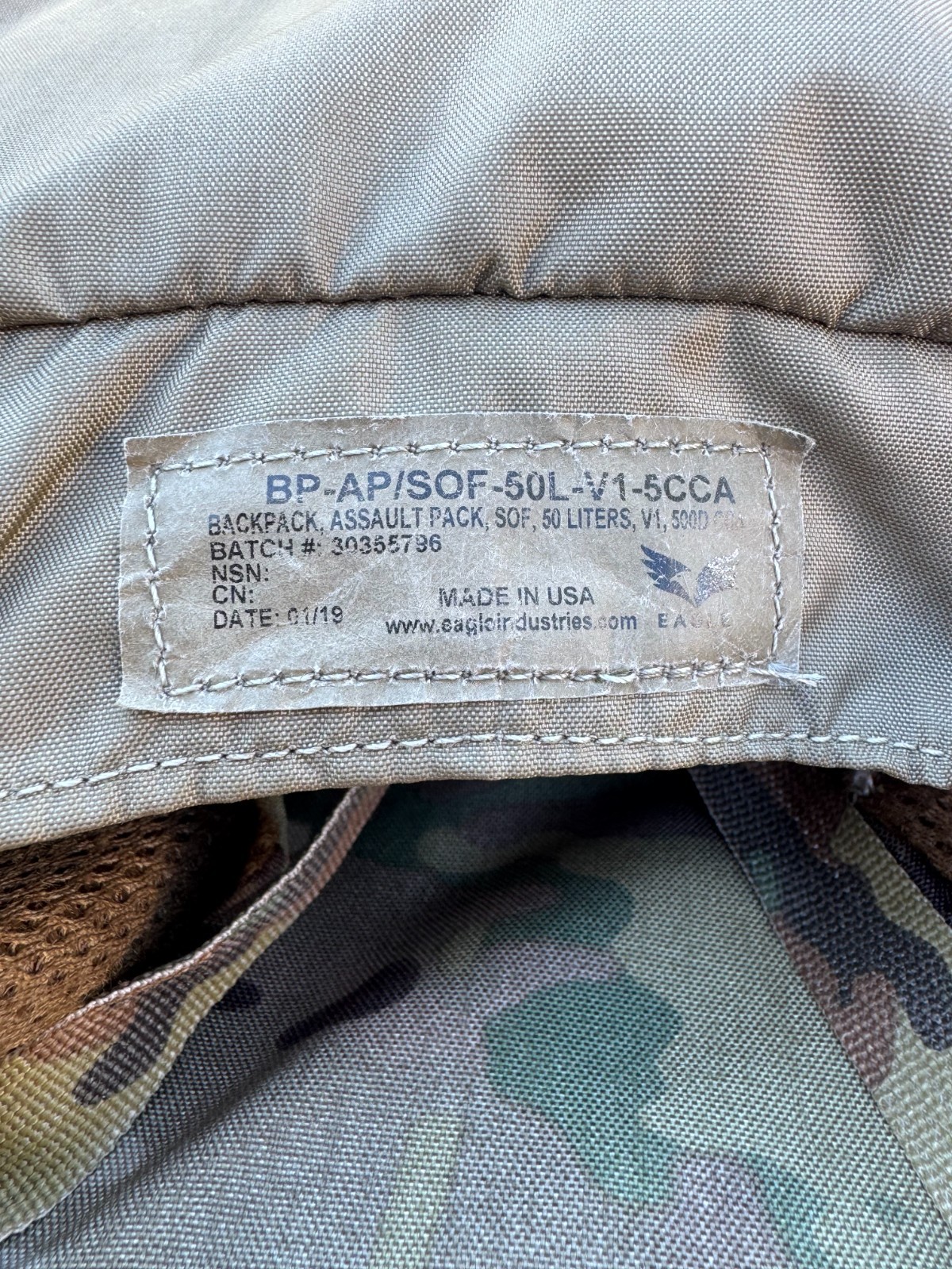 Eagle Industries Multicam Assault Pack V1 SOF 50 Liters 500D Back Pack