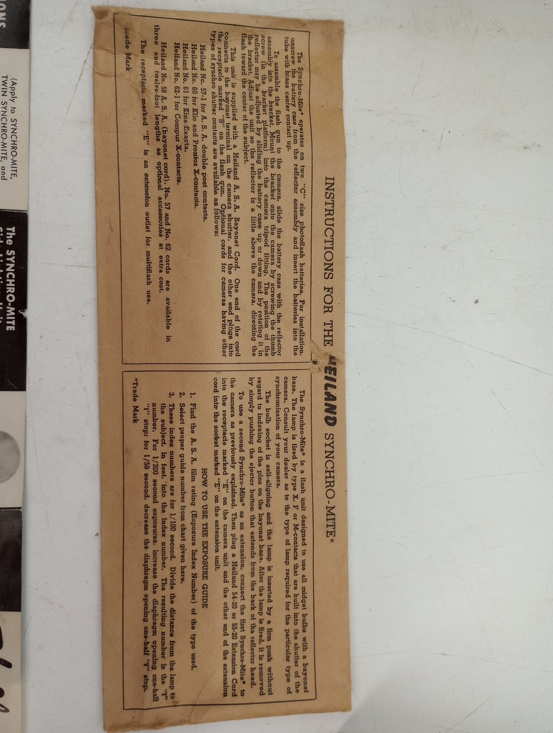 Vtg 1952 HEILAND SYNCHRO-MITE FLASH Mount Original Box & Paperwork Read Look