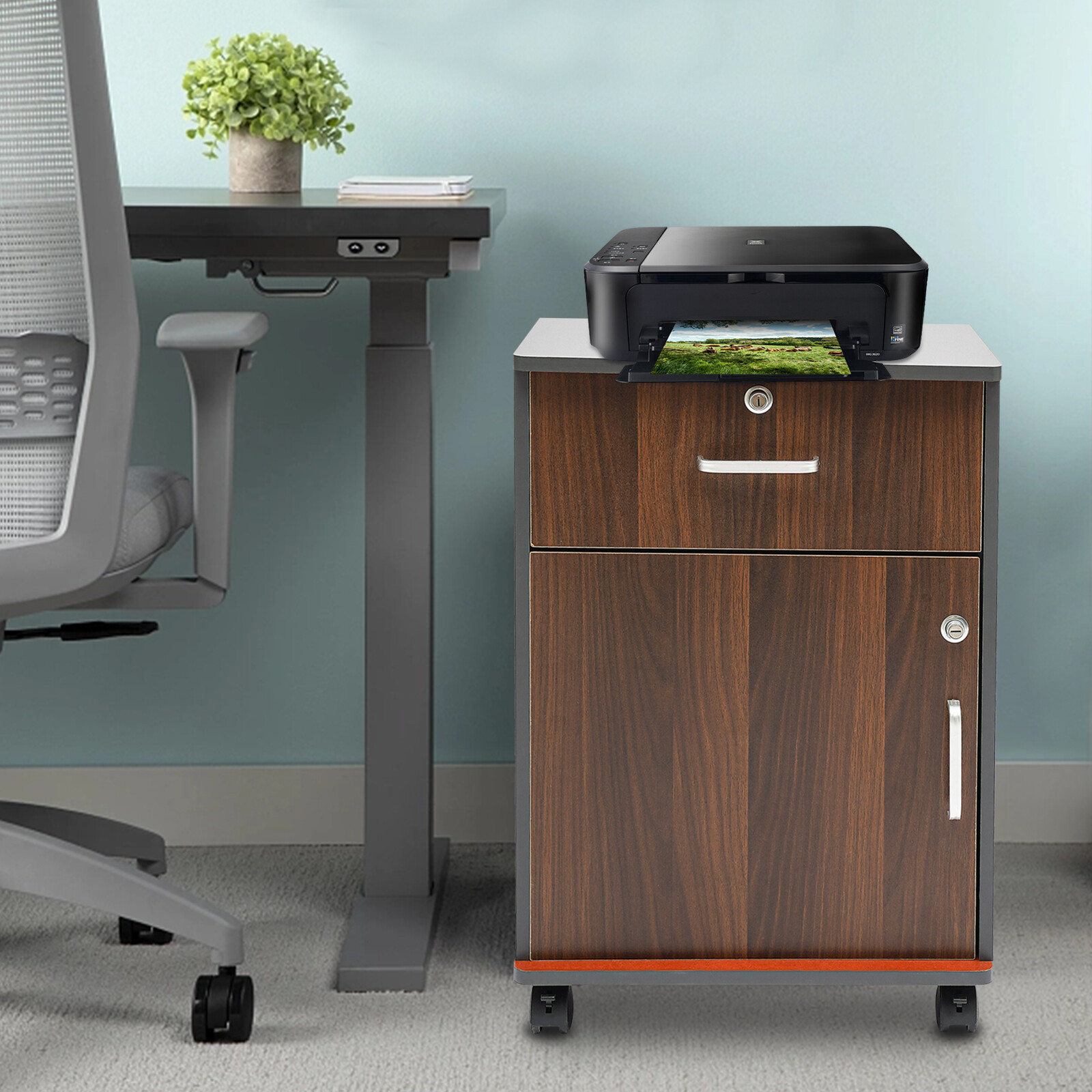 2 Tier Mobile File Cabinet, Under Desk Metal Filing Cabinet with Lock & 1-Drawer