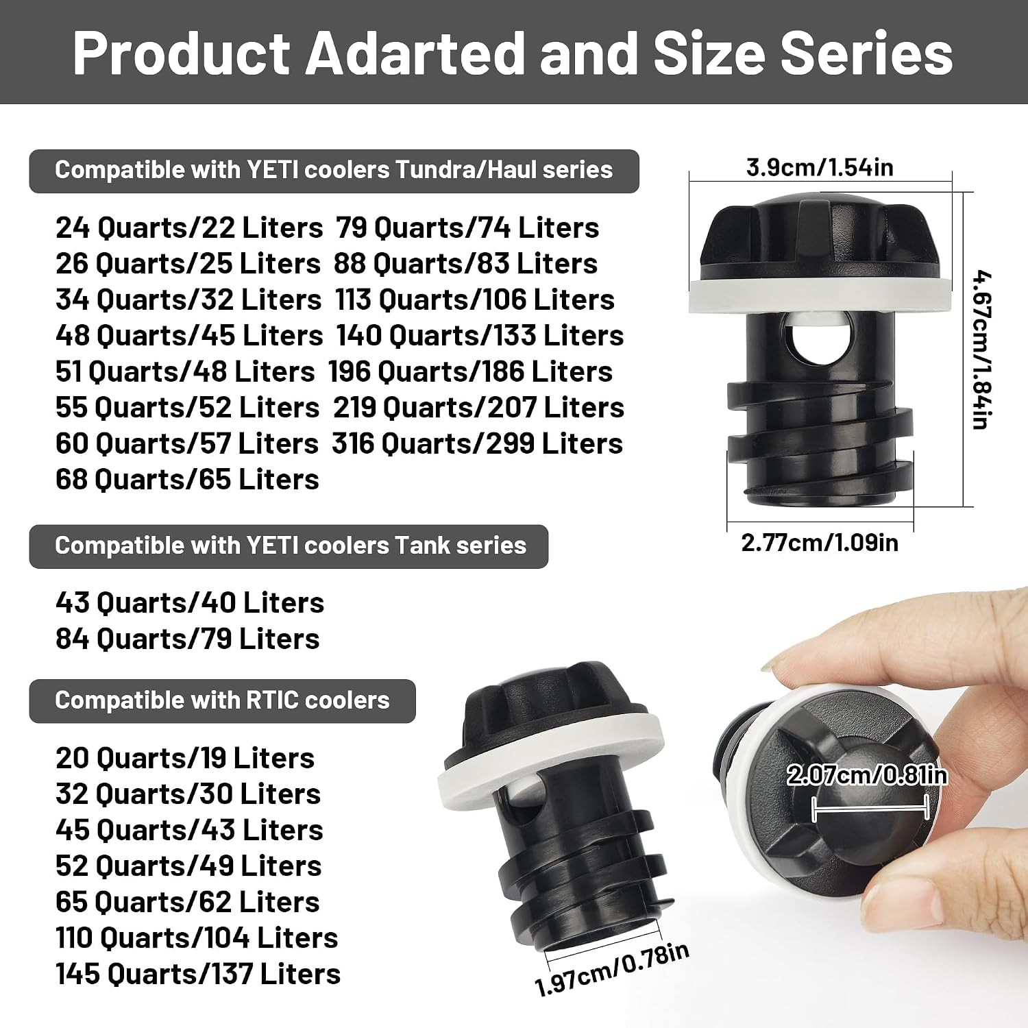 Drain Plug Kit 2 Pack Replacement for Yeti Coolers Black Compatible Drain Plug