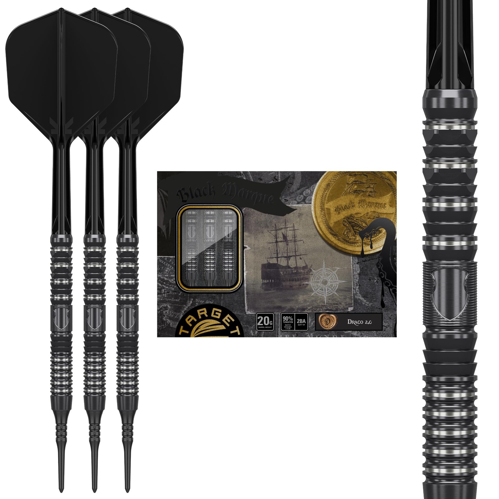 BLACK MARQUE DRACO G2 90% 2BA SOFT TIP DARTS Matthew Lee model