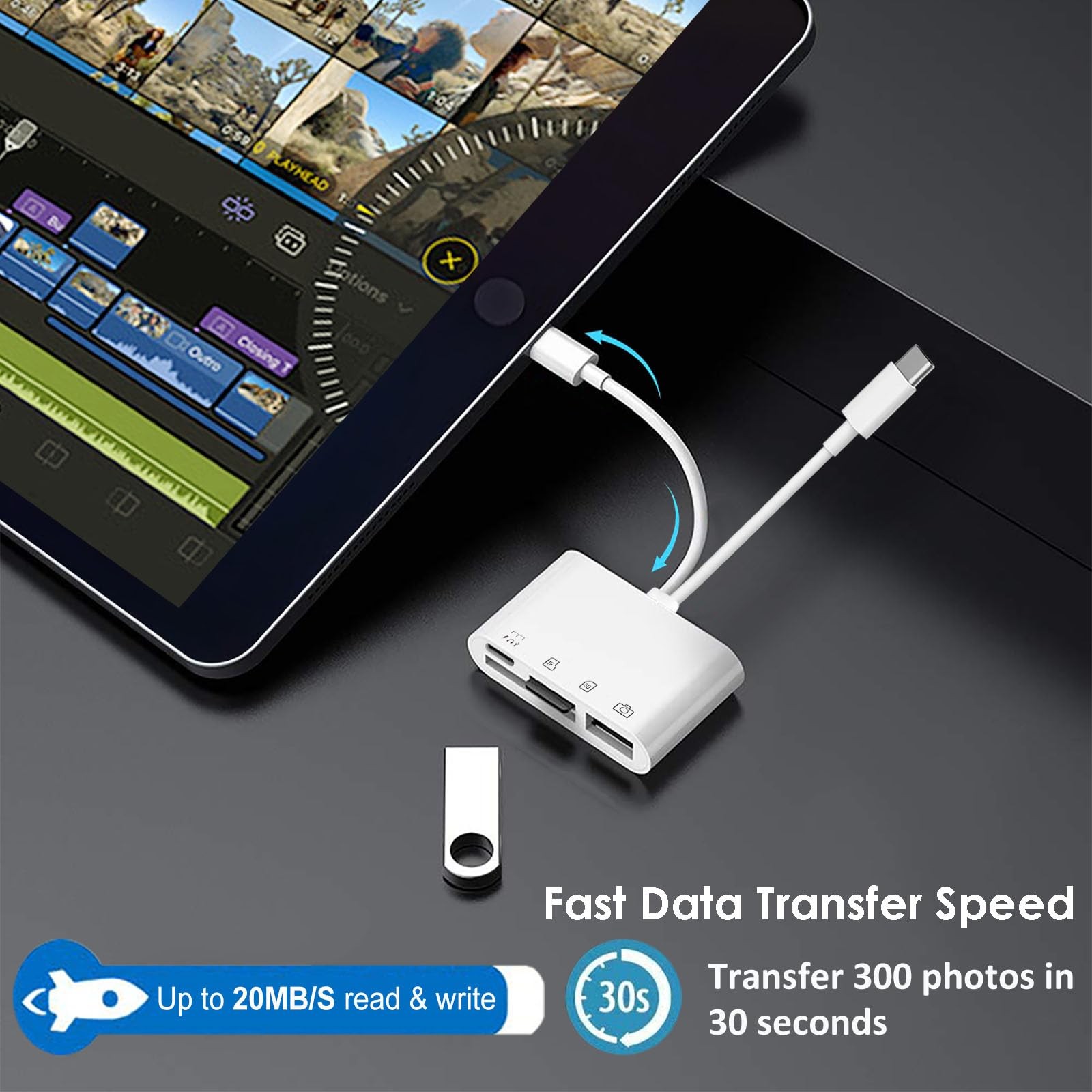 SD/MicroSD Card Reader & USB OTG Adapter with PD Charging Port for iPhone