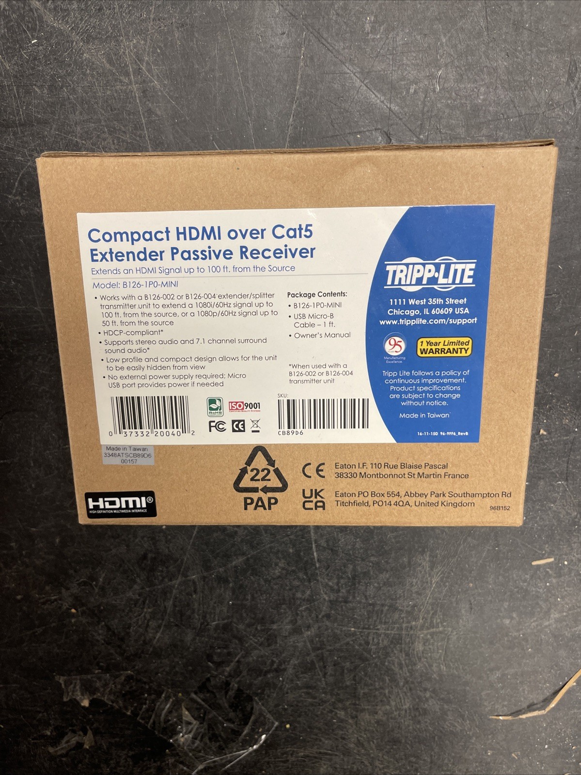 Tripplite B126-1p0-mini Compact HDMI Over Cat 5  Extender Passive Receiver