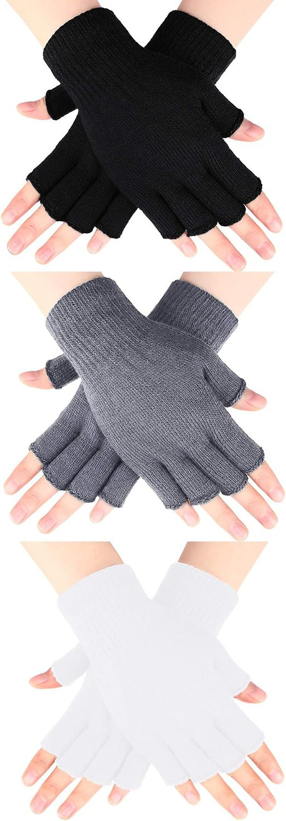 3 Pairs Half Finger Gloves Winter Fingerless Knit Gloves for Typing in Cold Offi