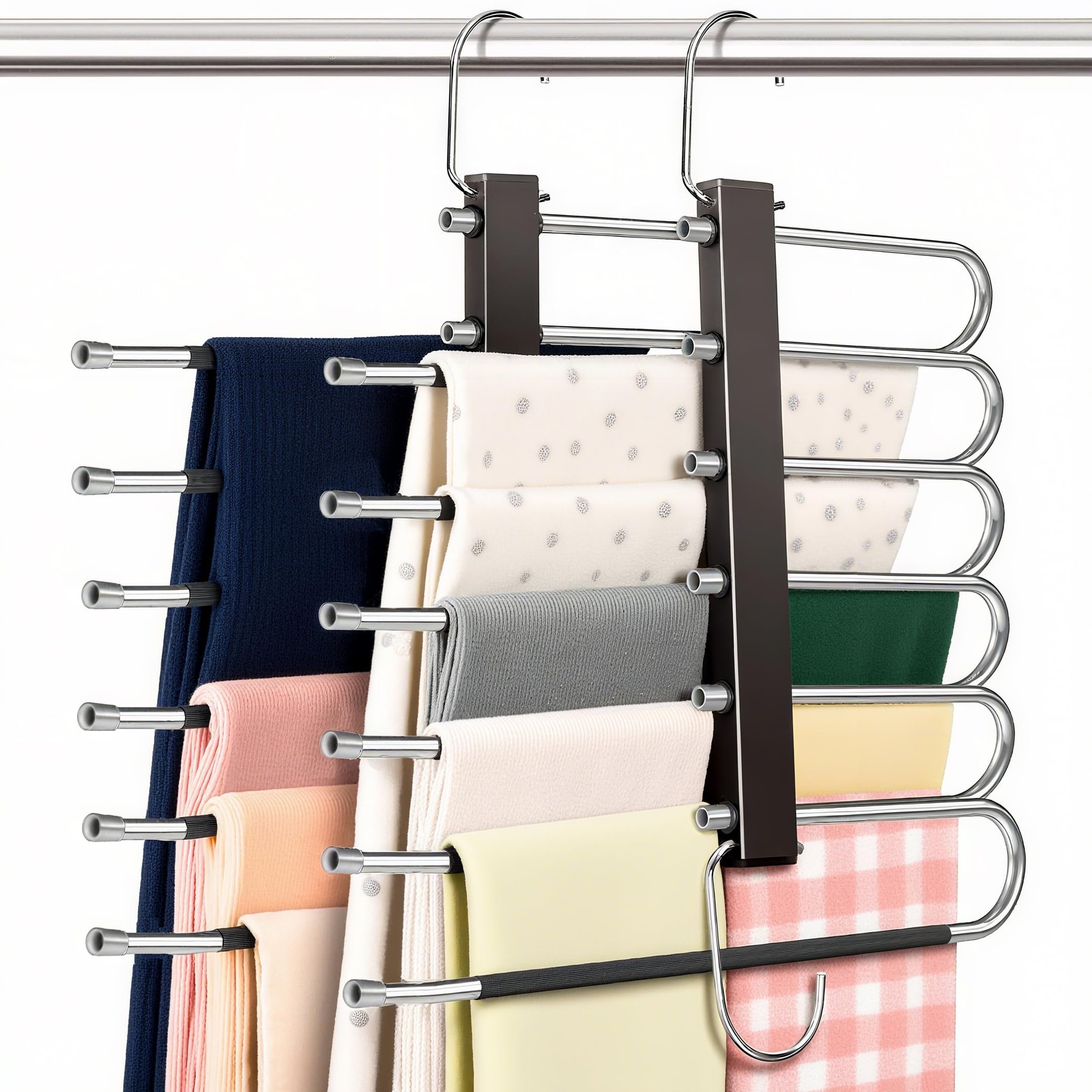 2 Pack Magic Pants Hangers Space Saving - 6 Tier Space Saving Hangers, Anti-S...