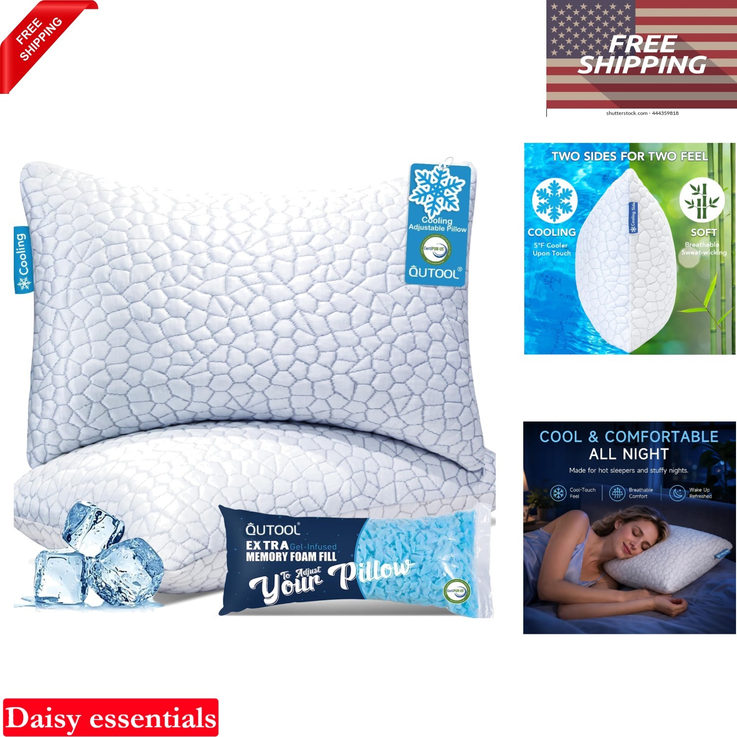 Cooling Pillow Set of 2 King Adjustable Memory Foam Breathable Support for Ho...