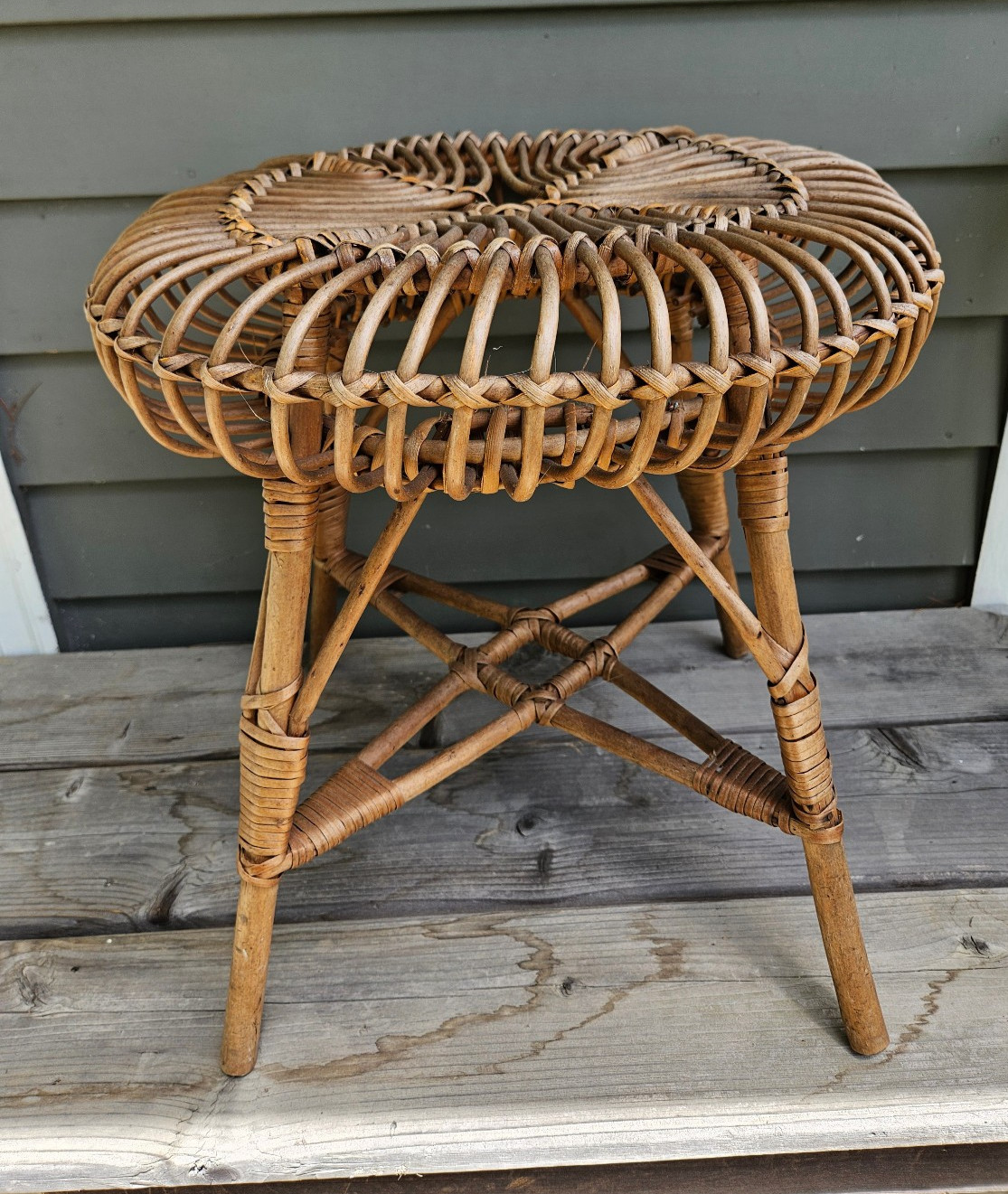 Vintage Franco Albini Bamboo Rattan Stool or Plant Stand Mid Century Modern
