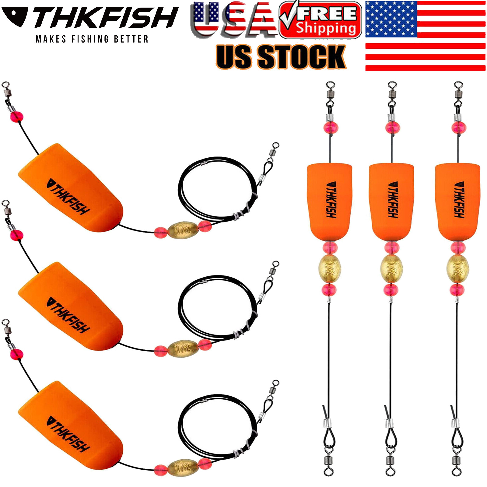 THKFISH 4pcs Fishing Floats 360° Flexible Rotation Fishing Bobbers Slip Bobbers