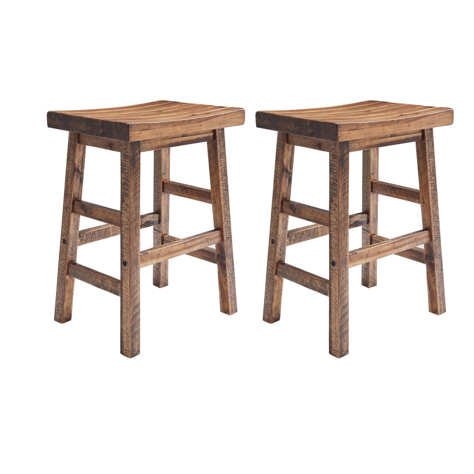 Alaterre Durango Solid Wood Rustic Bar Stool Set of 2, Natural, 26-Inch