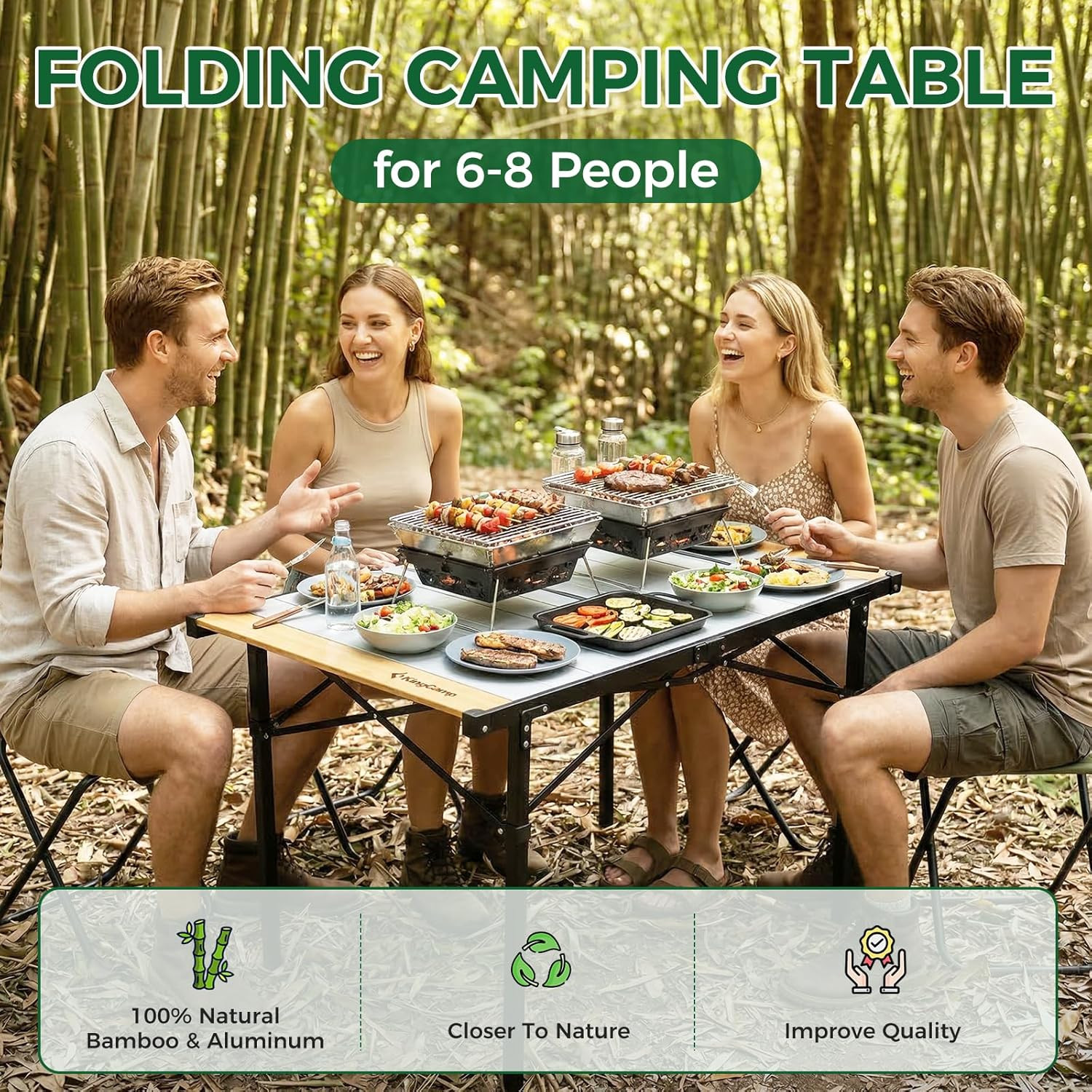 Camping Table Folding Portable Table Aluminum Roll up Lightweight Foldable Large