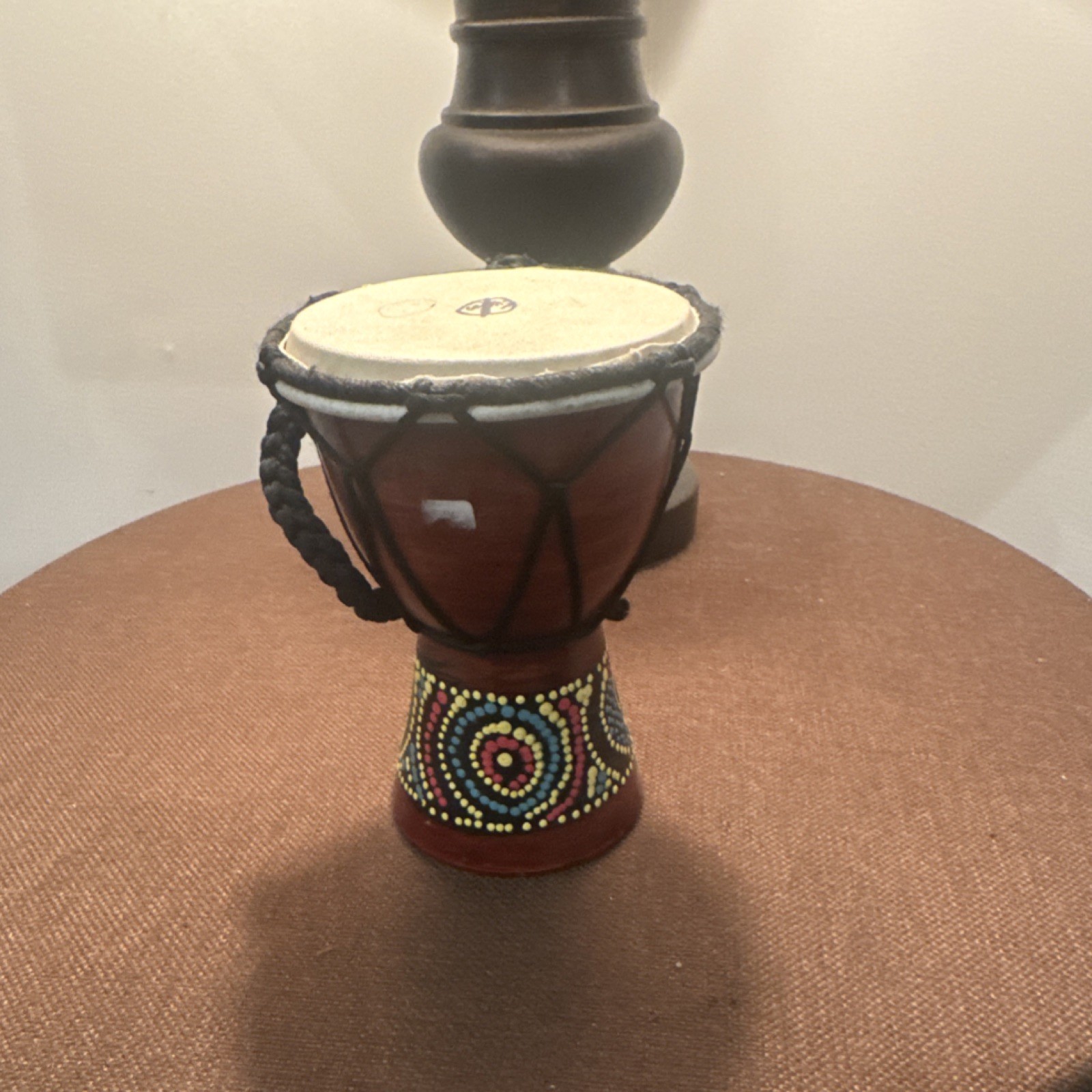 Hand-Painted Wooden Djembe Drum, Rope Tuned, 8" Height, 5" Diameter