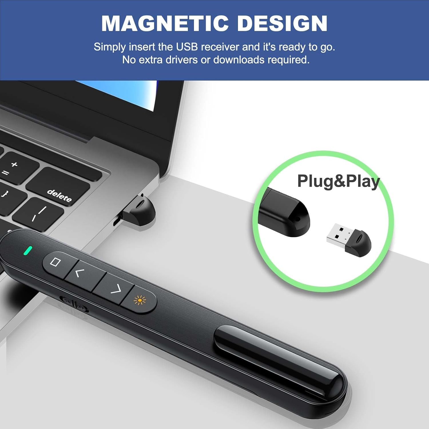 QUI Presentation Clicker with Volume Control, 2.4Ghz USB Wireless Presenter Remo