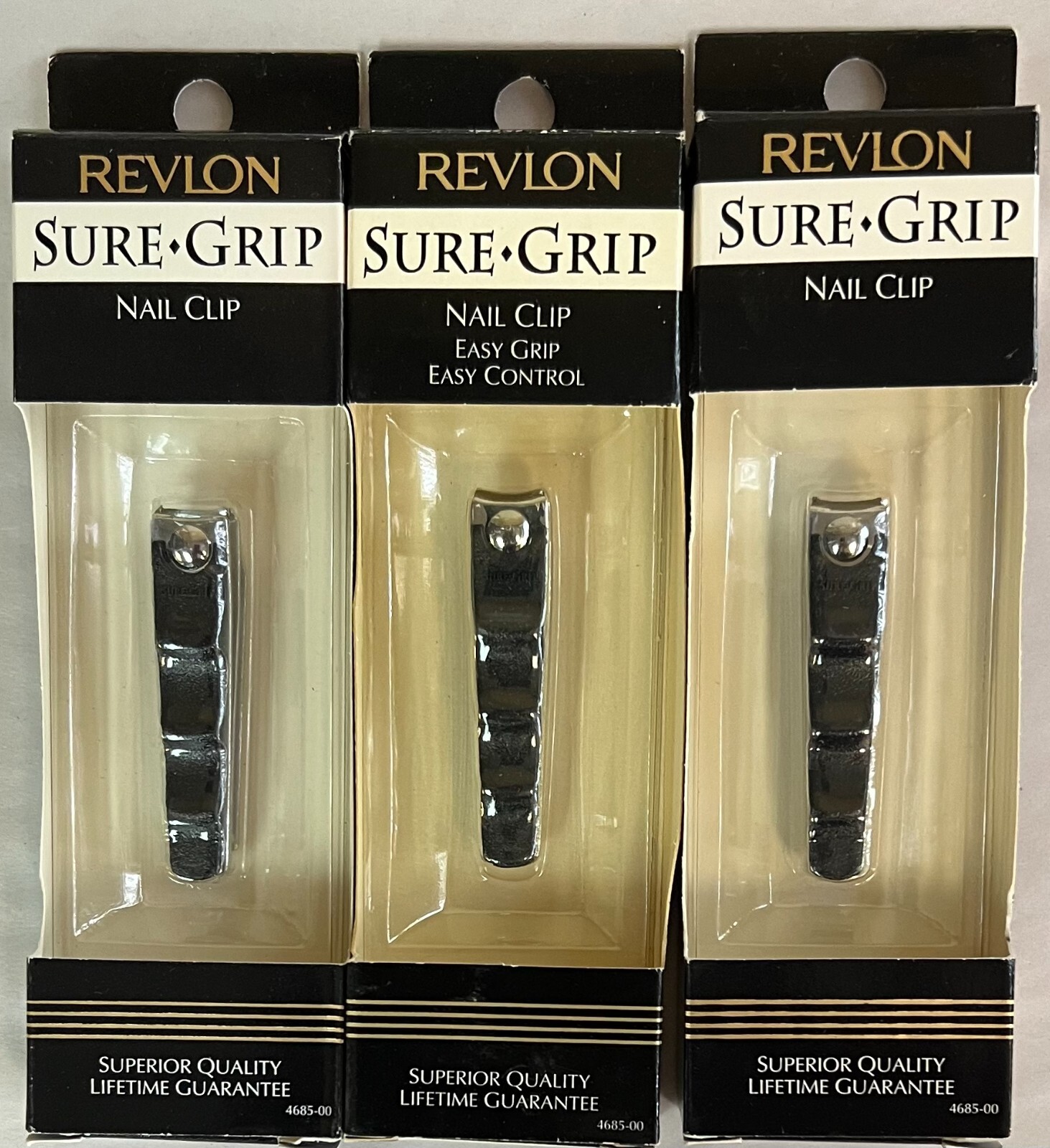 3 pcs Revlon Sure Grip Nail Clip 4685 Rare Yellowed Packaging Nail Clipper Good