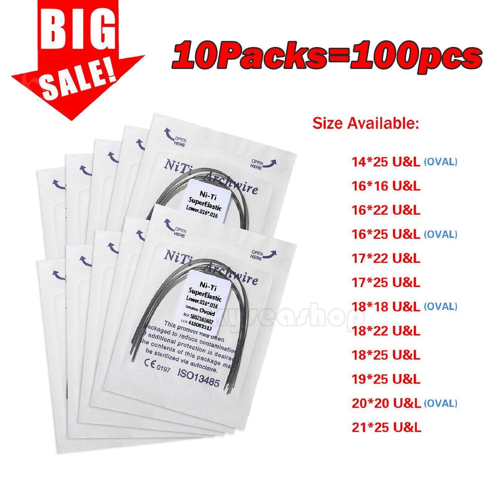 100PCS Dental Niti Rectangular Arch Wire Orthodontic Super Elastic All Sizes ZA