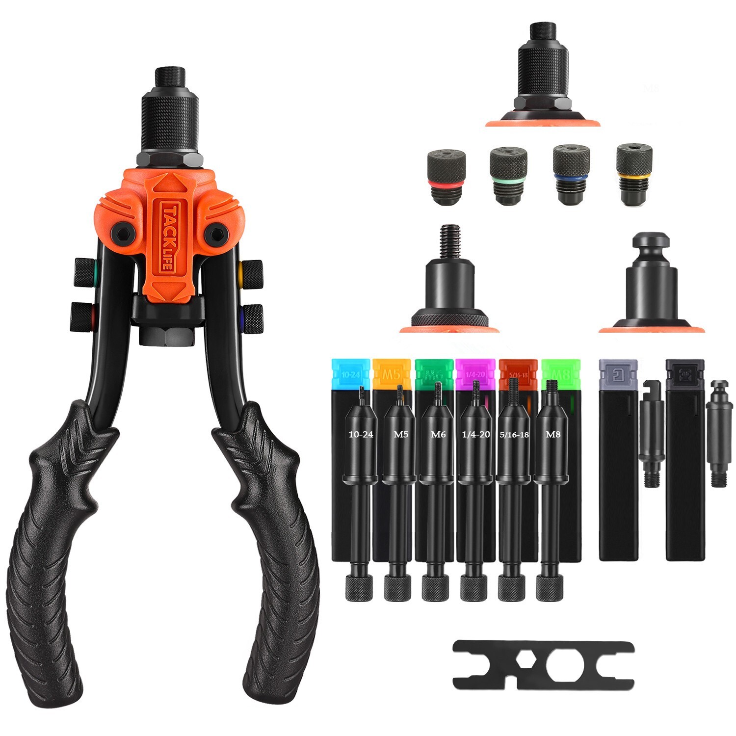 Hand Riveter 3 in 1 Rivet Reamer Gun Rivnut 5 Rivet Heads, 6 Mandrels, 60 Rivets
