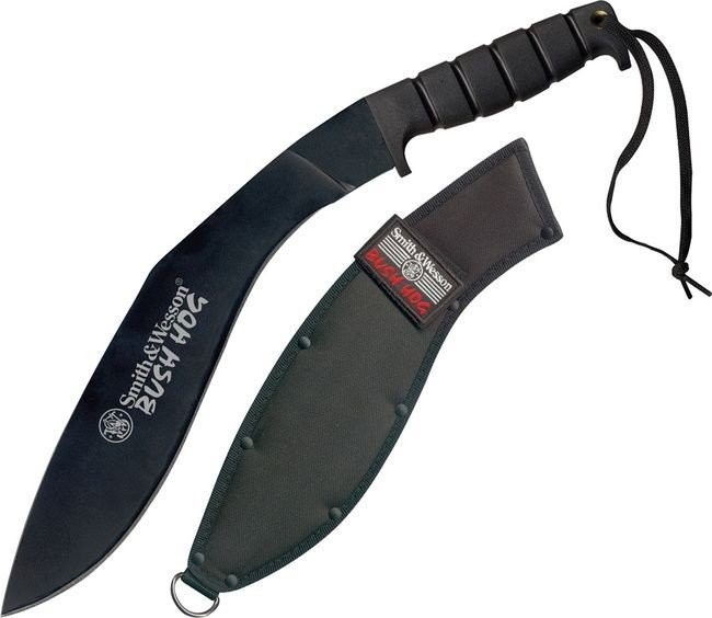 Smith & Wesson SWBH Bush Hog Kukri Machete Black Fixed Blade Knife-Rubber Handle
