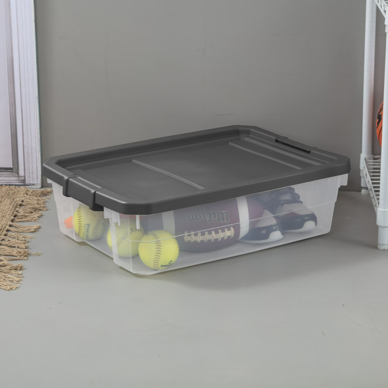 4 Pack Sterilite 40 Qt Clear Stackable Storage Bin With Latch Lid Gray