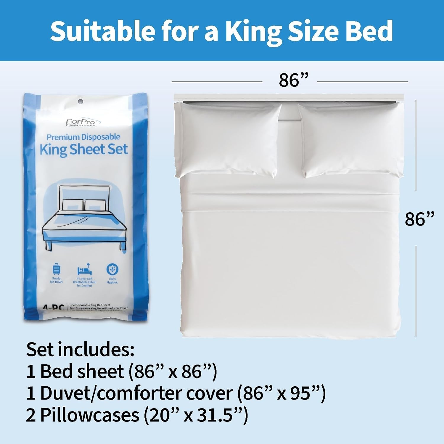 Premium Disposable Sheet Set 4-PC King Size Bedding Travel Includes Bed