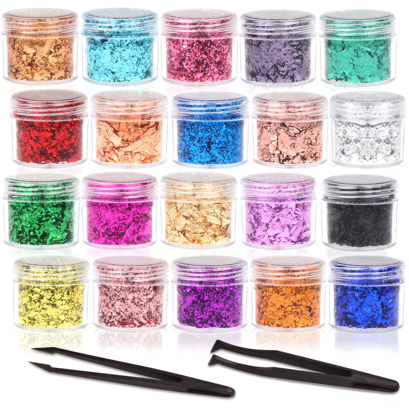 Gold Foil Flakes Set, 20 Bottles Gilding Flakes with Tweezers for Resin, Nail...