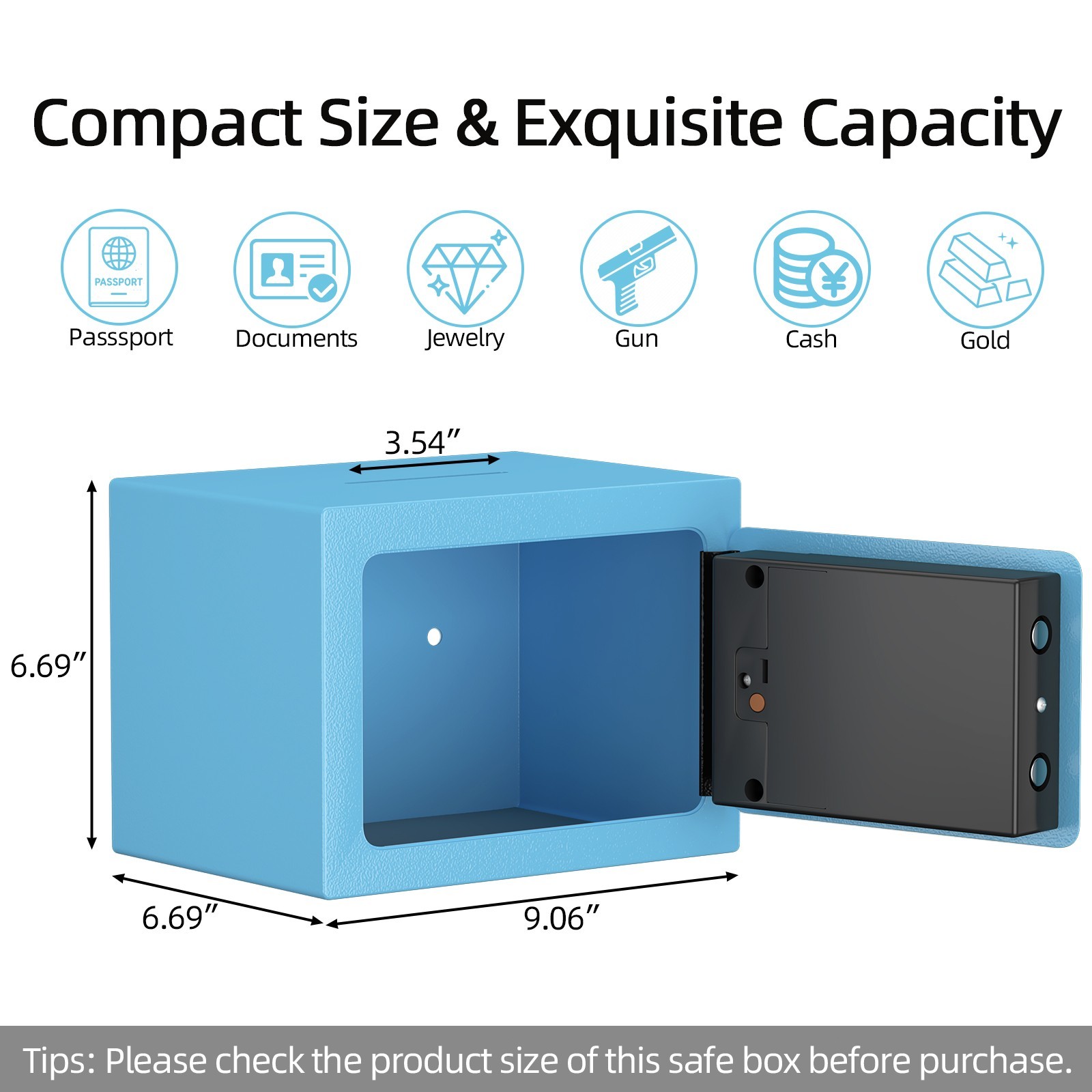 Small Safe, 0.23 Cubic Safe Box, Mine Safe with Code,Steel Security Box with Key