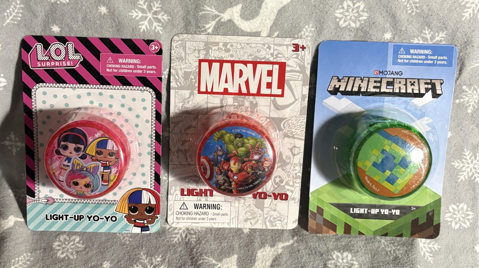 3 LIGHTUP YO-YOs CLASSIC TOY MARVEL, MINECRAFT, LOL NEW OLD STOCK FACTORY SEALED