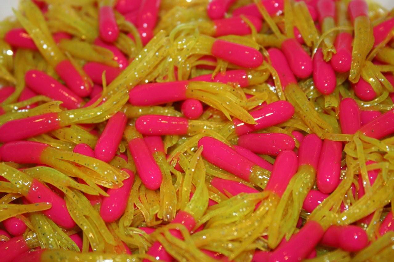 40 pk 1.5" Pink / Chartreuse Sparkle Crappie Fishing Tube Jig Skirts Bluegill