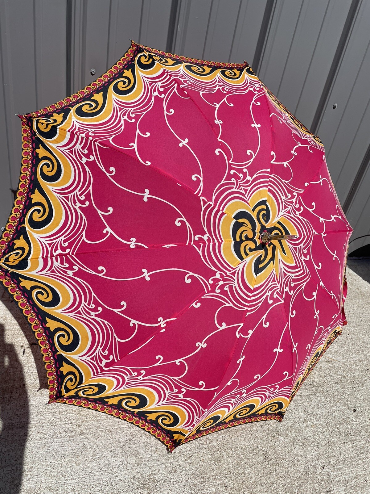 Vintage Swirly Pink Umbrella Bright Neon Pearly Curved Handle Cute NL