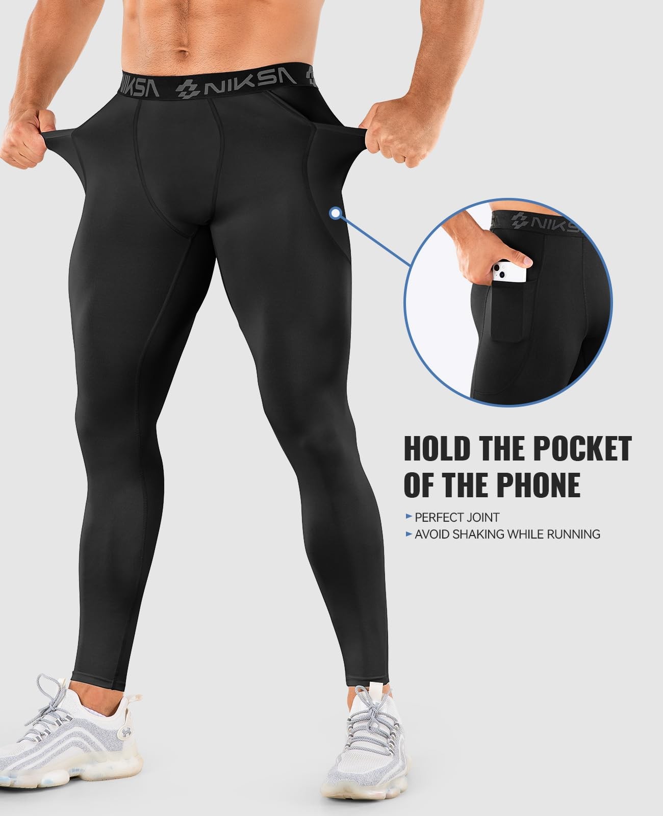 Niksa 1/3 Pack Men's Compression Pants with Pocket, Performance Medium, Black
