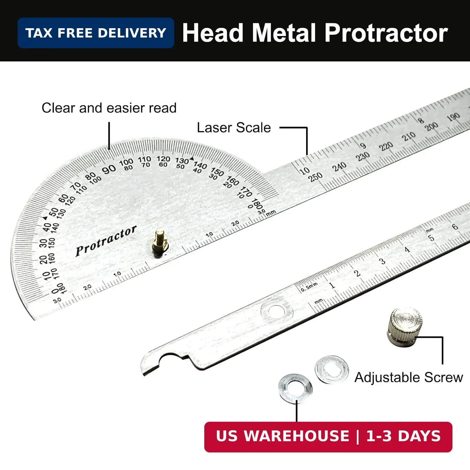 Stainless Steel Angle Protractor -180° Two Arm Ruler Adjustable Finder Angle Pro