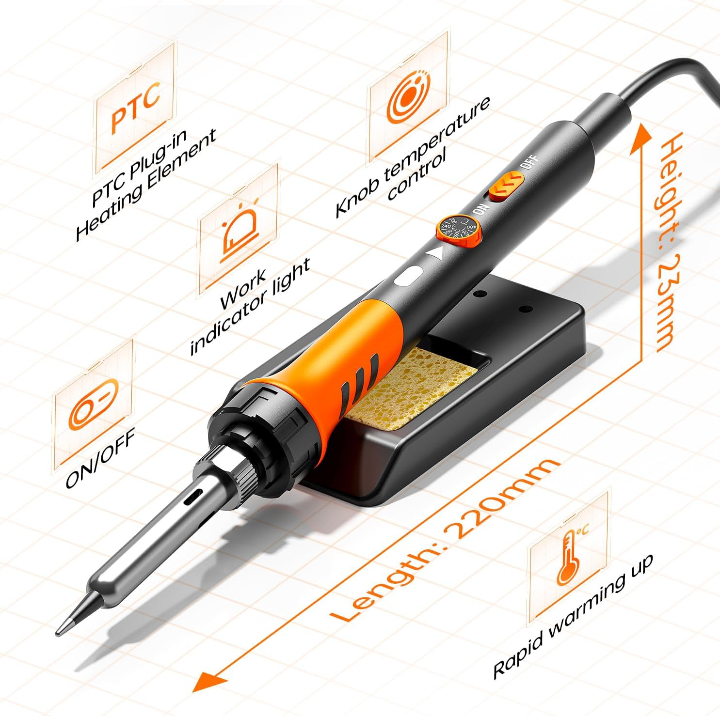 60W Adjustable Temperature Soldering Iron Kit - 9-In-1 with 5 Tips, Solder Wire