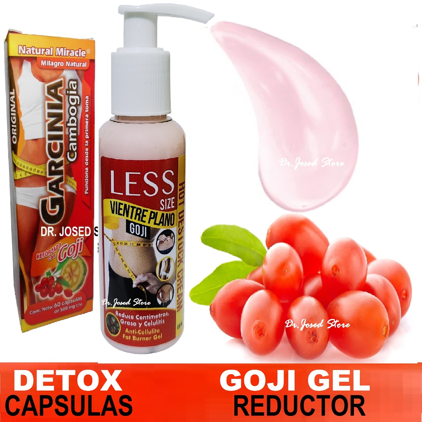 Garcinia GOJI 60 CAPS 500 mg + 1 GOJI GEL HOT CREAM 4OZ SEMILLAS DE BAYA Ginger