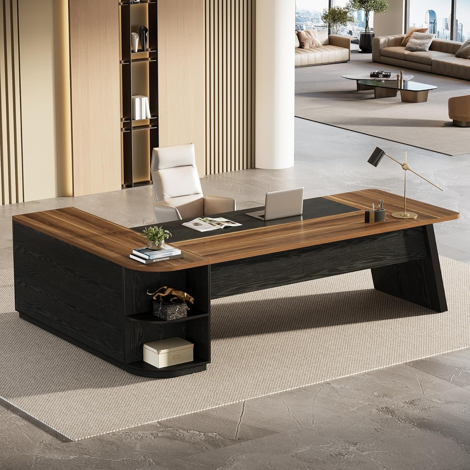 79-Inch Modern L-Shaped Executive Desk, Large Office Computer Desk with Cabinet