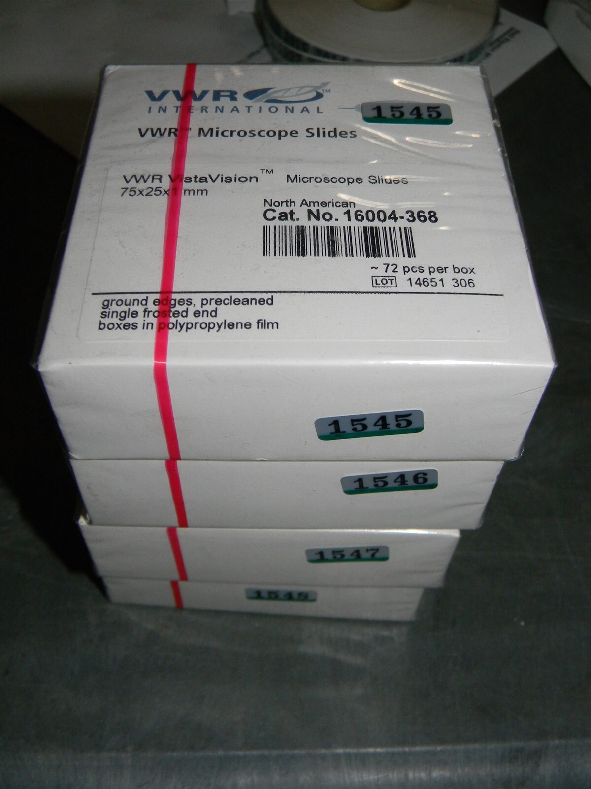 VWR VistaVision Slides 75mm × 25 mm x 1mm, P/N 16004-368 4 Packs of 72,