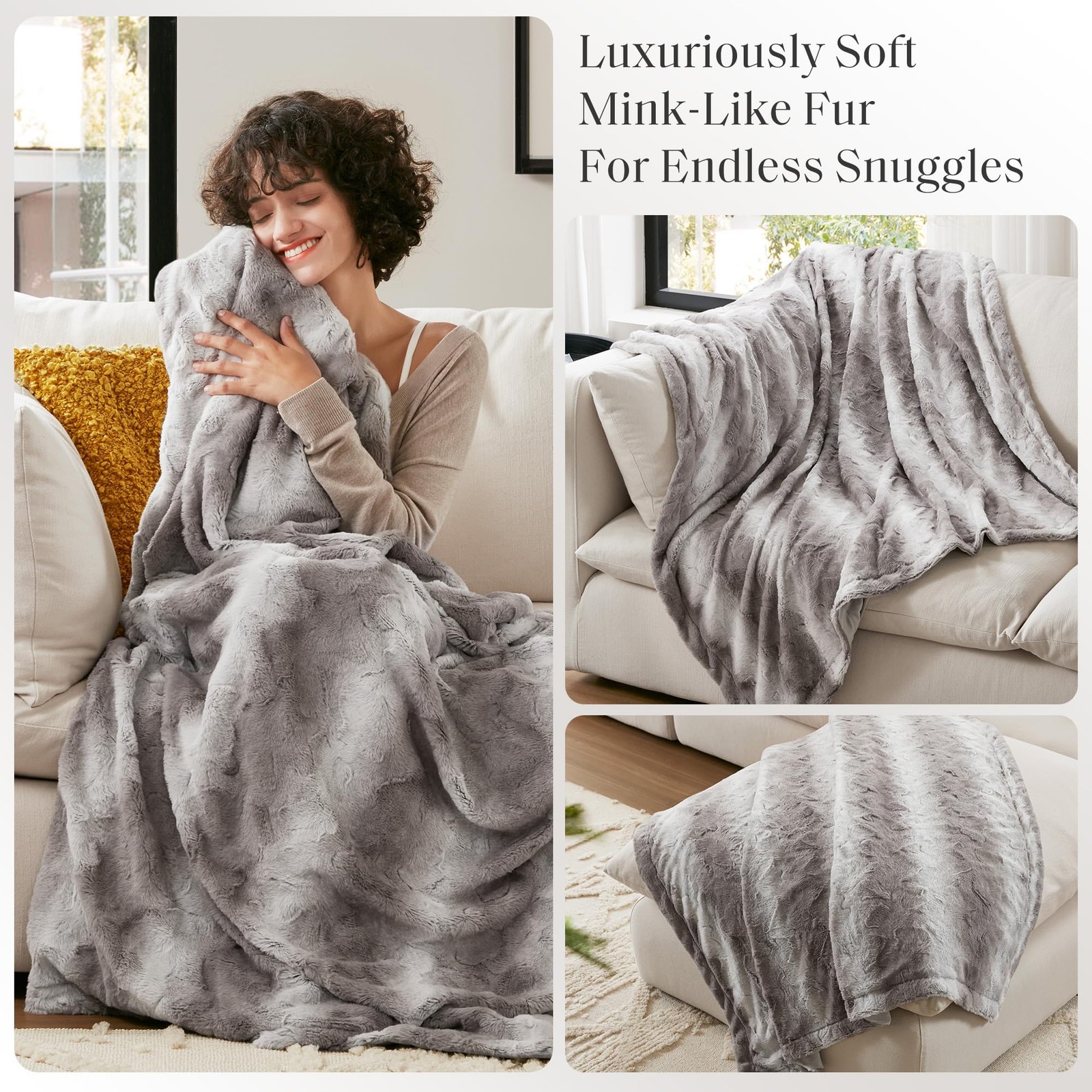 Zuri Soft Plush Luxury Oversized Faux Fur Throw Animal Stripes Design, Faux M...