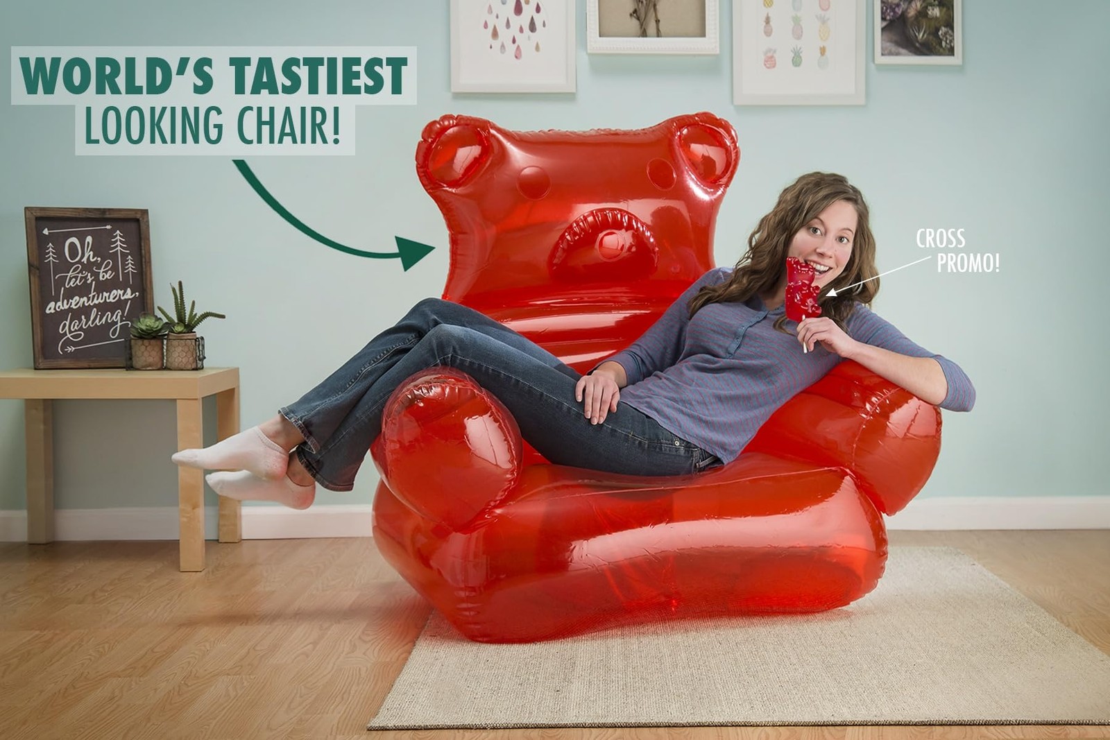 The Gummy Bear Inflatable Chair, PVC, Red, Eclectic Style for Relaxing, Decor...