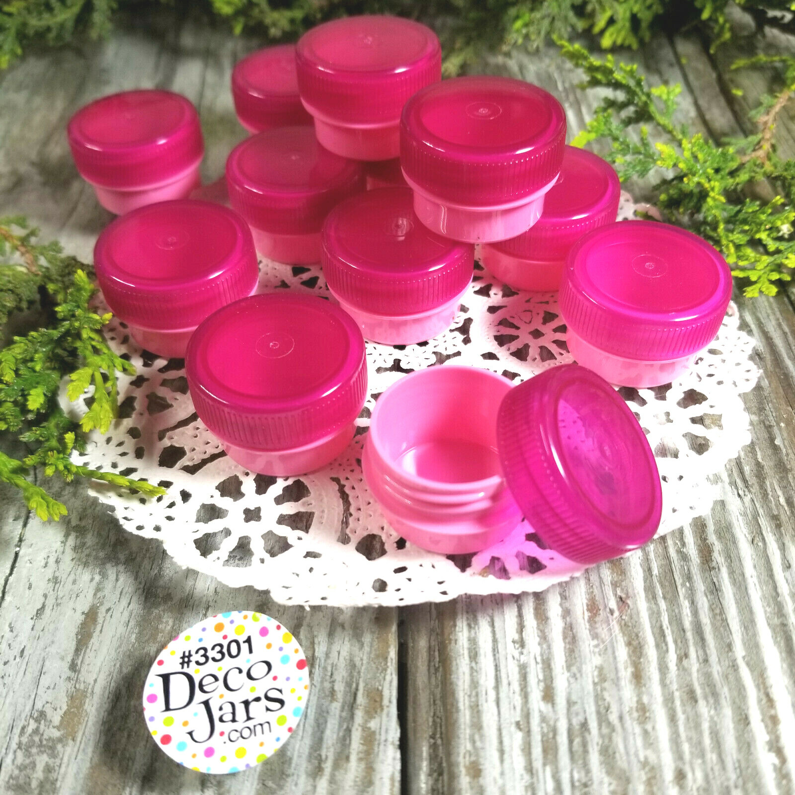 50 PINK 1/4oz Plastic JARS 1 Teaspoon Screw Top Lid Cap Container 3301 DecoJars