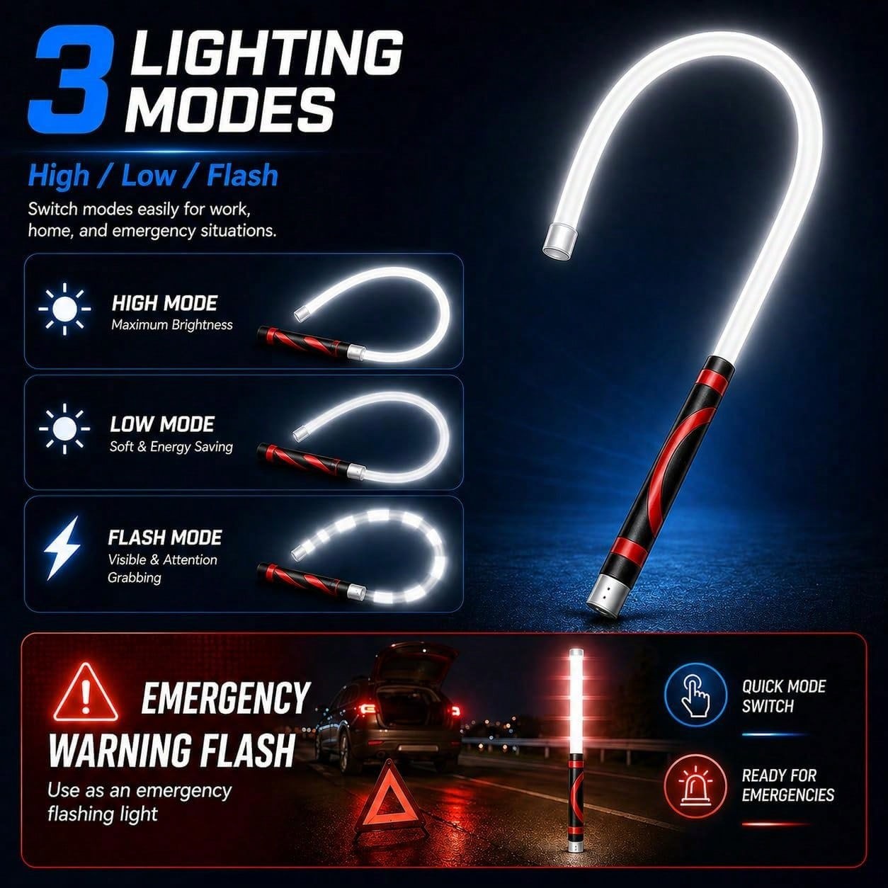 30" Bendable Mechanic Work Light Flexible LED Flashlight Stick for Car Repair