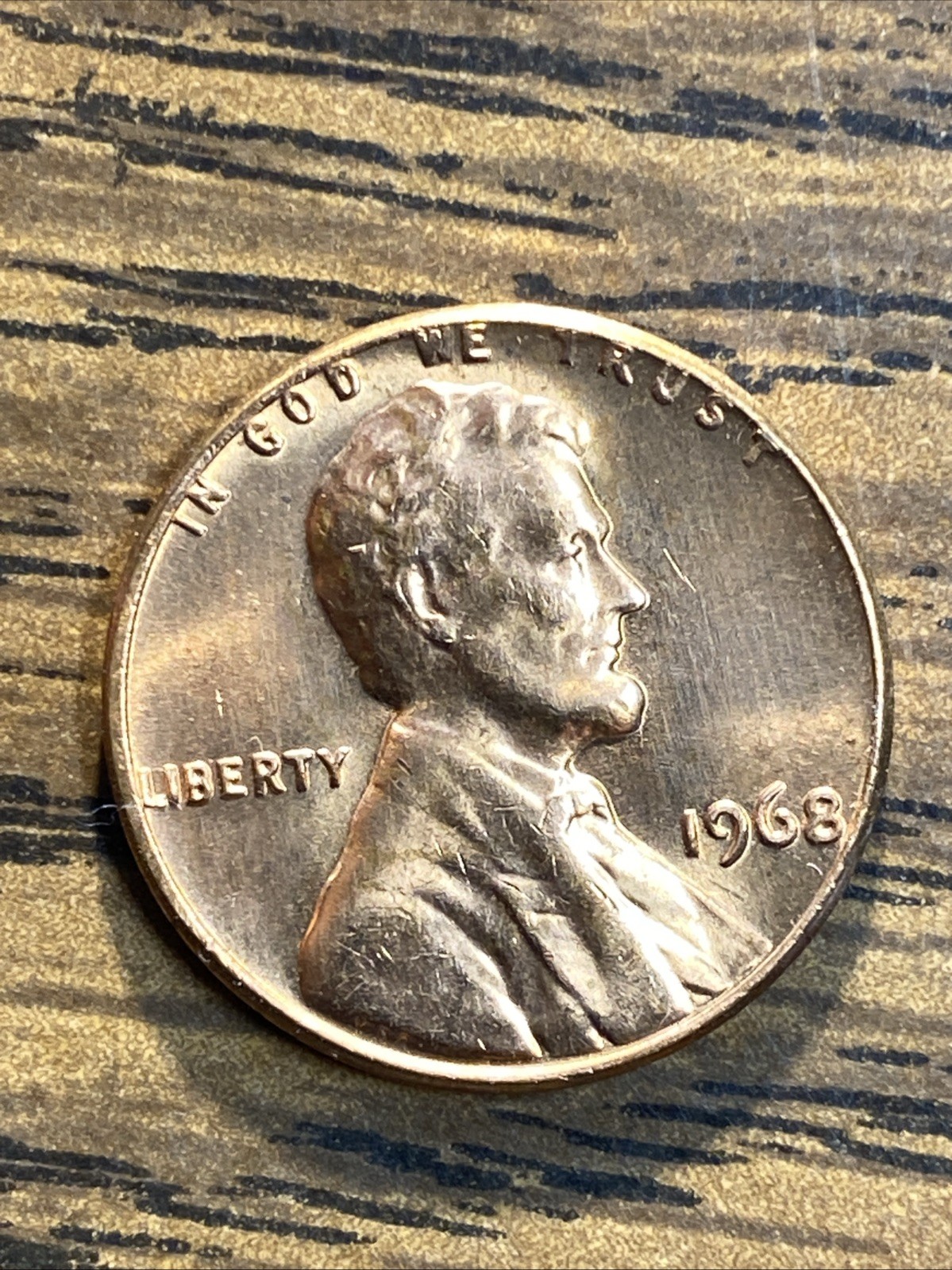 1968-p AU Error Lincoln Cent We Trust” + “Liberty” On Rim $5.95 Free Sh