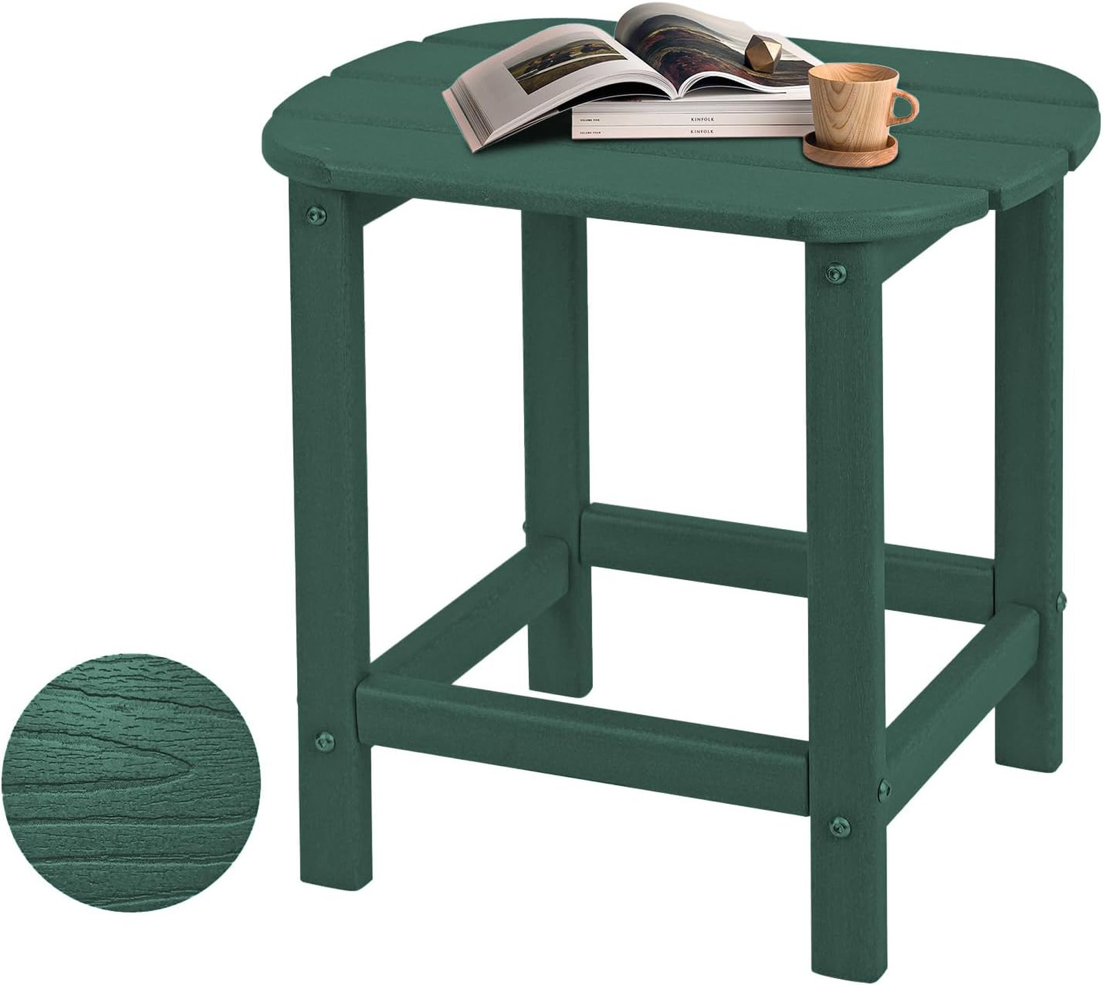 Outdoors Side Table HDPE Wooden Textured Green 18.6x14.17x18.18 Inches Weather