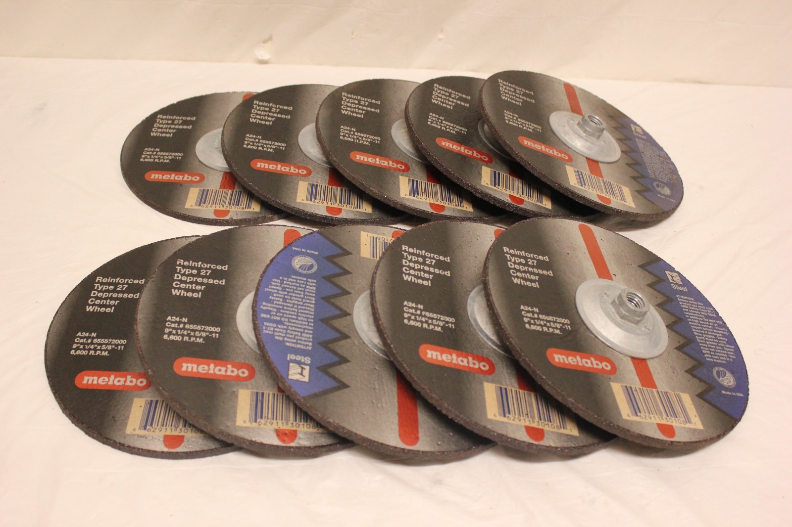Metabo 9" x 1/4" x 5/8"-11 Depressed Grinding Wheel T27 Metal Cutting LOT 10 A3