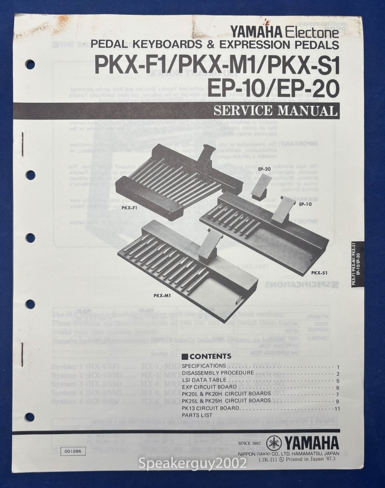 Original Yamaha PKX-F1 M1 S1 EP-10 20 Pedals Service Manual