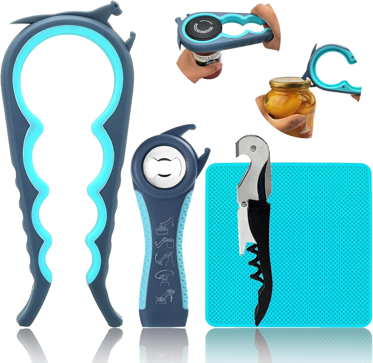 6-In-1 Jar Opener & Bottle Opener Set for Weak Hands - Multi-Function Kitchen Op