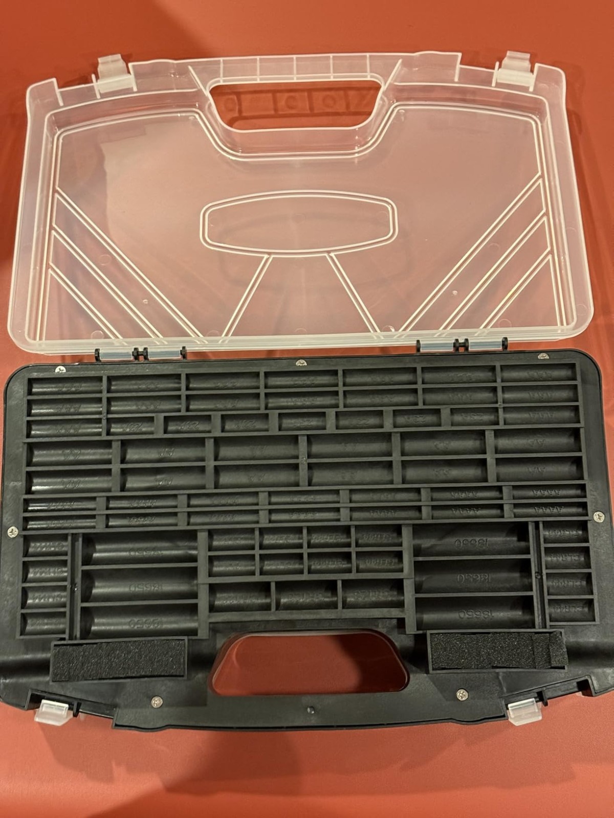 Double Sided Battery Organizer Holder Box with Tester High Capacity 285 Plus Bla