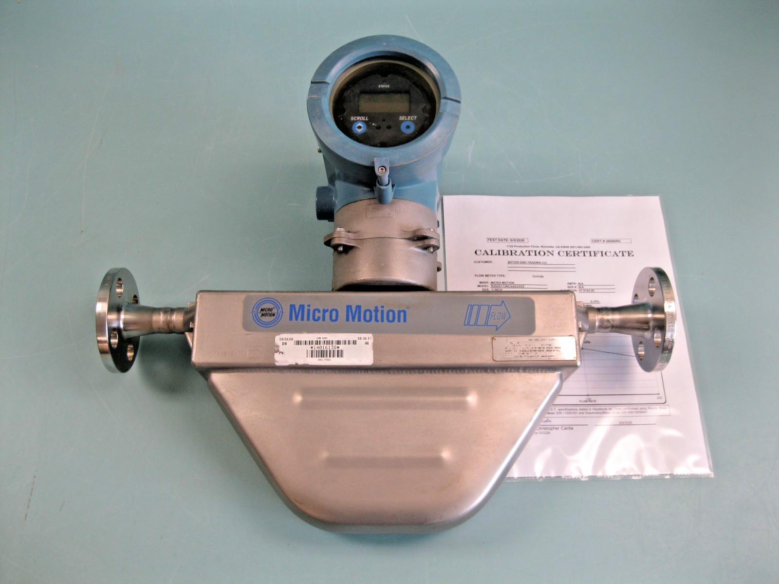 1/2" 150# Micro Motion R050 Mass Flow Sensor 1700 Transmitter CALIBRATED B4