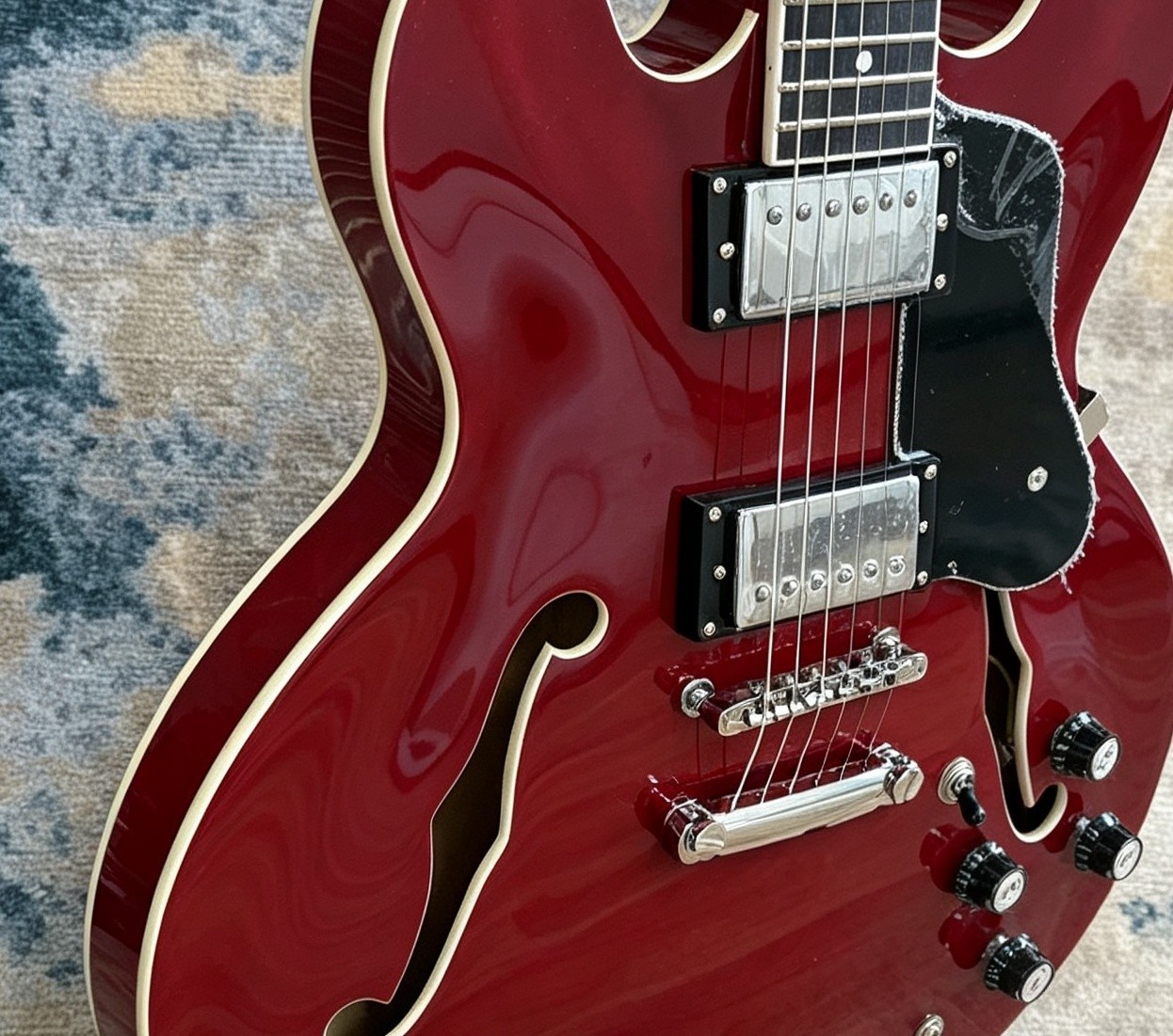 US Warehouse Custom Red Electric Guitar H-H Pickups Semi-Hollow Body Chrome Part