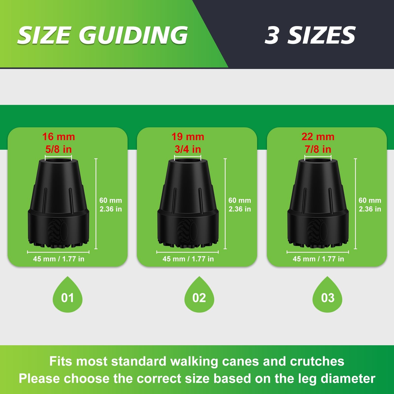 supregear 3/4 Inch Cane Tips 2 Pack Rubber