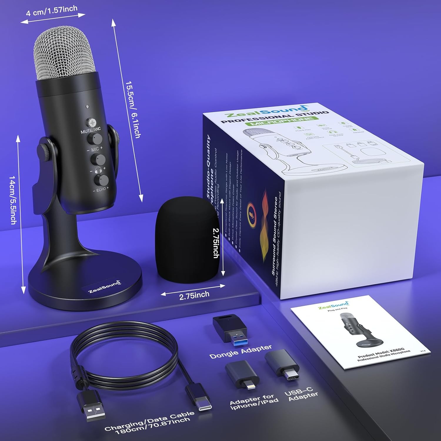 Wireless Microphones Mic for iPhone PC iPad Android Phone-Cordless