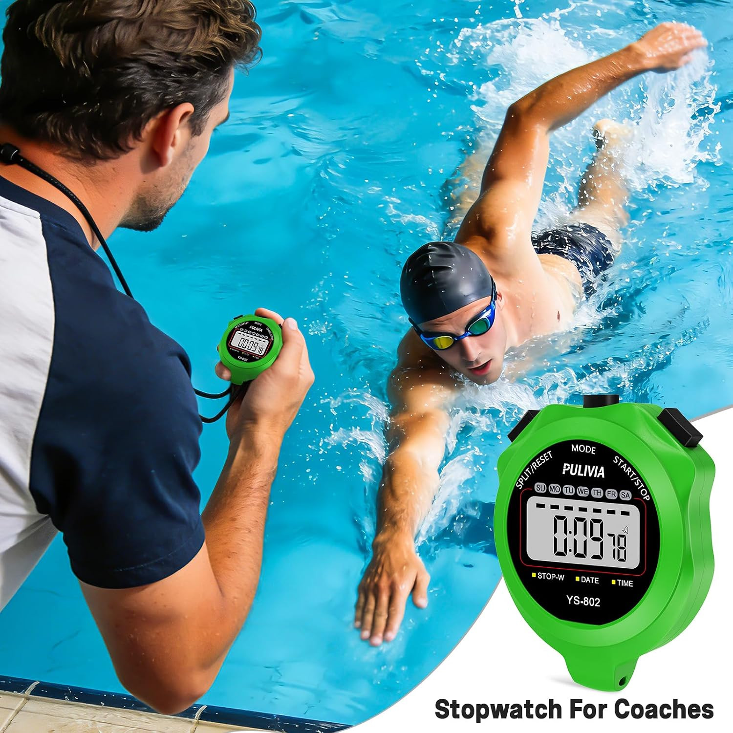 Stopwatch Timer, Digital Stop-Watch for Sports, Green | Multi-Function Stopwatch