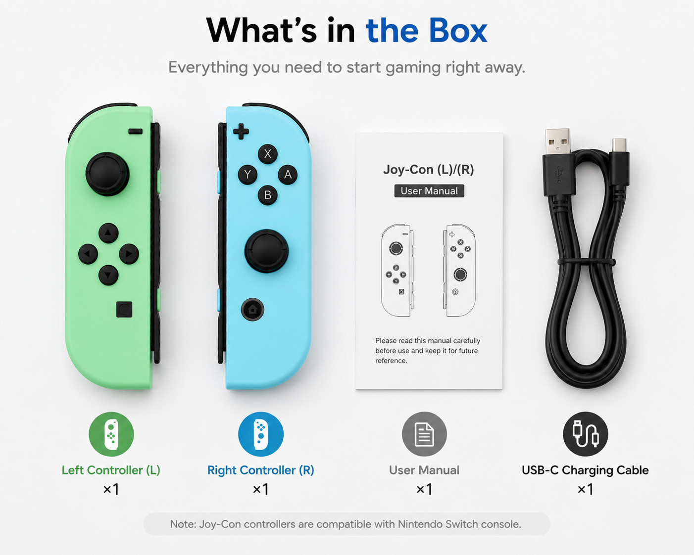 Wireless Controller Pair Compatible with Nintendo Switch L/R Green Blue